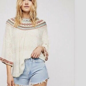 Free People Embroidered Vacation Oversized Sweater Size Small